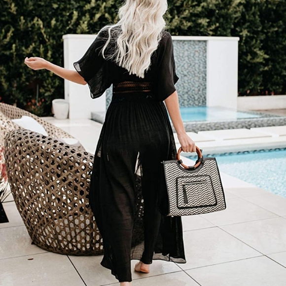 New Boho Lace Maxi Kimono Duster Cardigan Cover Up - Picture 3 of 10